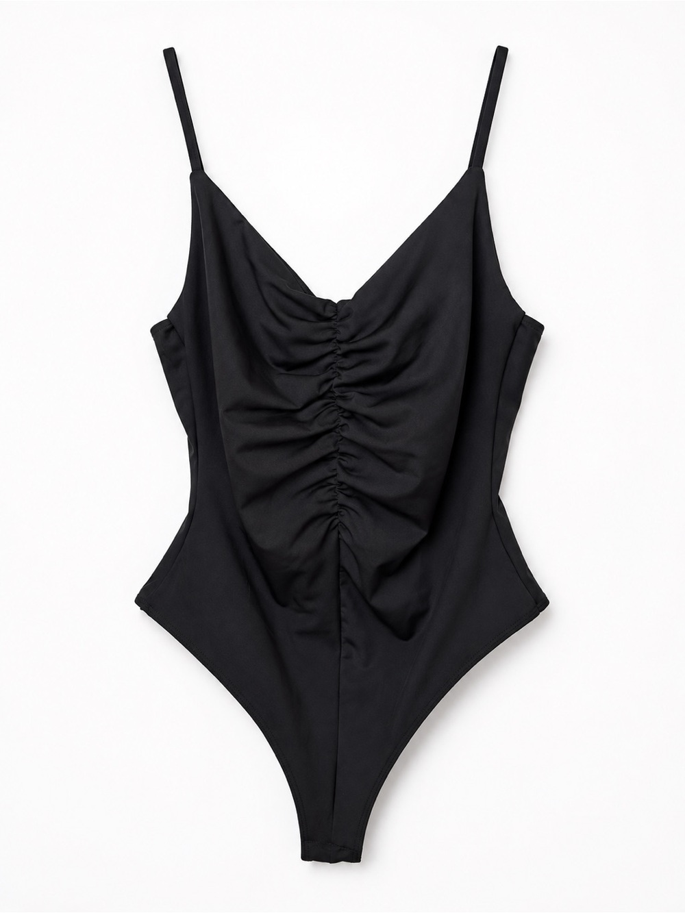 H&M Black Ruched Front Spaghetti Strap Bodysuit | Size L | NWT